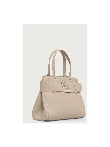 Armani Exchange torebka shopper z imitacji skóry beżowa