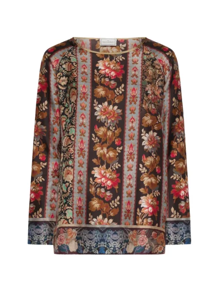 Bluză Pierre-louis Mascia de mătase cu model floral cu imagine maro