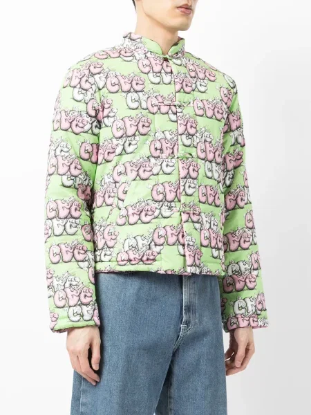 Kurtka Comme Des Garcons Shirt z nadrukiem ocieplana zielona