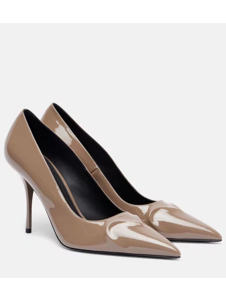 Pantofi cu toc Alaïa din piele de lac bej