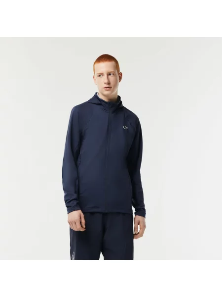 Lacoste Bluza Sport Z Kapturem I Wysokim Kołnierzem Zapinana Na niebieska