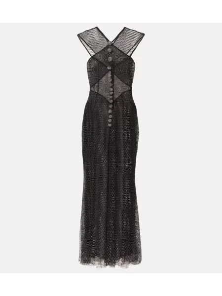 Мрежеста костюм рибарска мрежа макси рокля Self-portrait черно