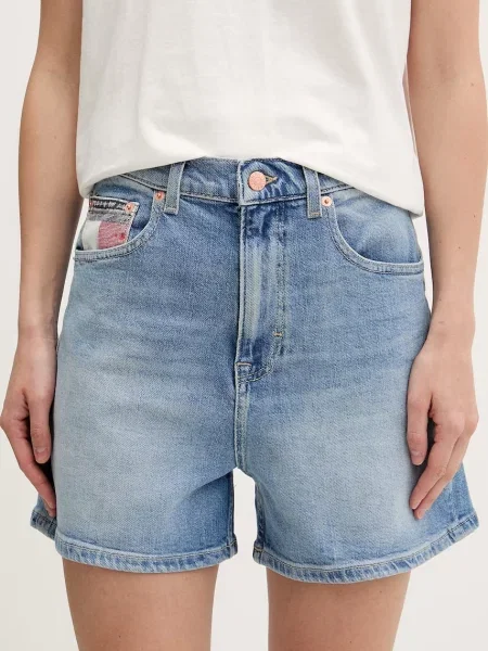 Tommy Jeans pantaloni scurți pentru femei din denim albastru