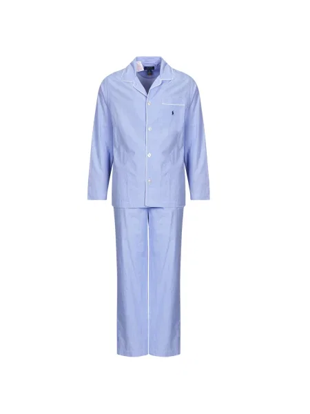 Polo Ralph Lauren Pijama lungă deschis / alb albastru