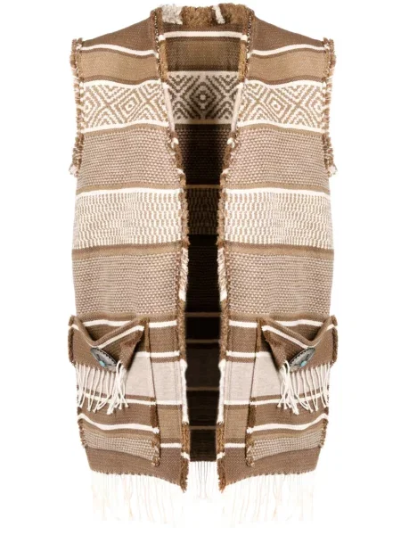Dzianinowa kamizelka Fortela w paski brązowa