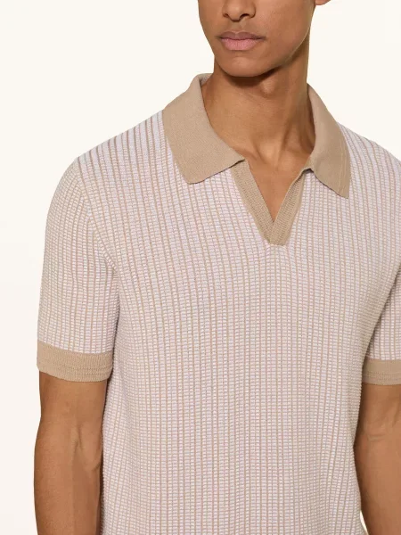 Hugo Dzianinowa Koszulka Polo Seeroy beige białe