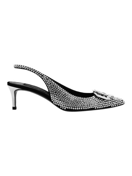Czółenka Philipp Plein skórzana z otwartą piętą szara