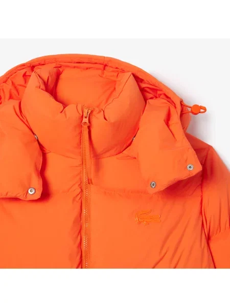 Lacoste Relaxed Fit Pikowana Kurtka Z Kapturem pomarańczowa