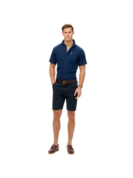 Superdry Koszula krótki rękaw The Merchant Store o fakturze – CLASSIC NAVY niebieska