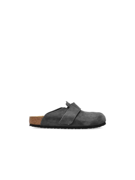 Klapki mules Birkenstock zamszowe szare