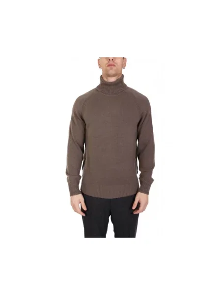 Dzianinowy sweter z golfem Boss brązowy