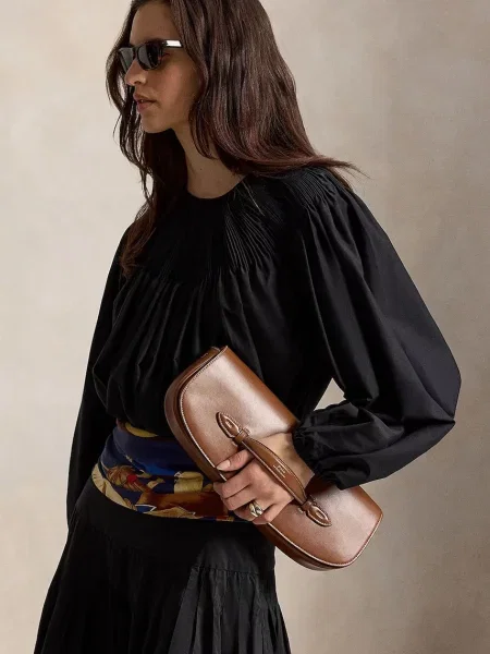 Polo Ralph Lauren bluză pentru femei cu amestec de mătase negru