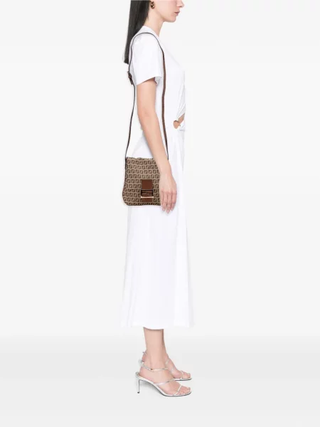 Plátěná crossbody kabelka Fendi Pre-owned hnědá