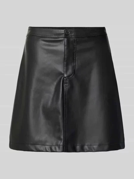 Lekko rozkloszowana spódnica z imitacji skóry z zapięciem na guzik Tom Tailor Denim czarna