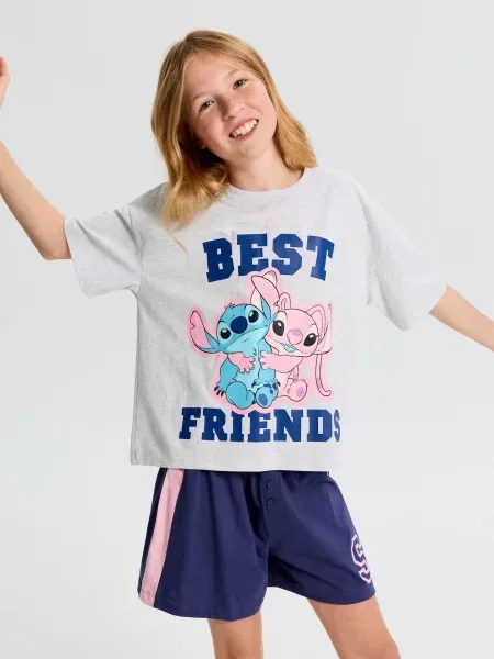 Sinsay Oversize dvoudílné pyžamo Stitch šedá