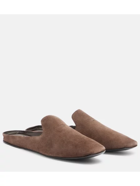 Papuci tip mules Max Mara din piele de căprioară maro