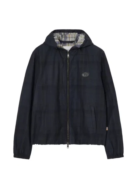 Geacă Burberry în carouri cu glugă albastru
