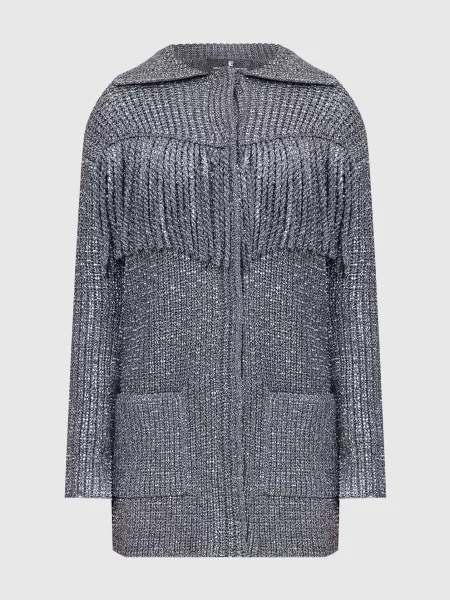 Сріблястий кардиган у кристали з бахромою Ermanno Scervino