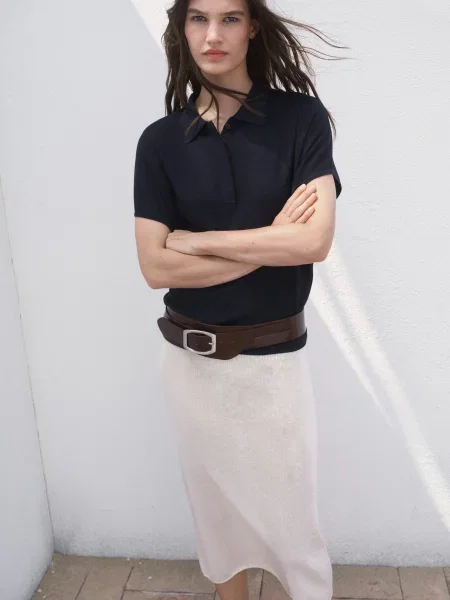 Поло MANGO темно-синій віскоза/поліамід синє