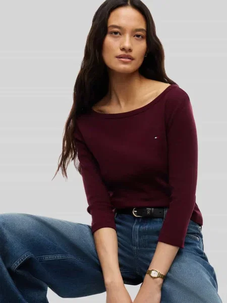 Bluzka z długim rękawem o kroju slim fit z czystej bawełny Tommy Hilfiger