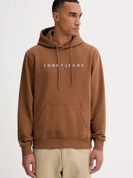 Суичър с качулка Tommy Jeans с качулка с принт бежово