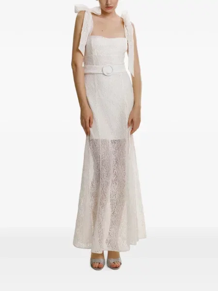 Cu centură rochie maxi Lita Couture cu bretele alb
