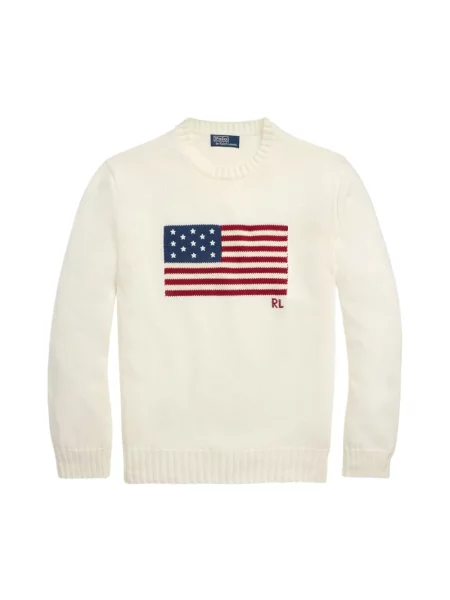 Dzianinowy sweter Polo Ralph Lauren z okrągłym dekoltem biały