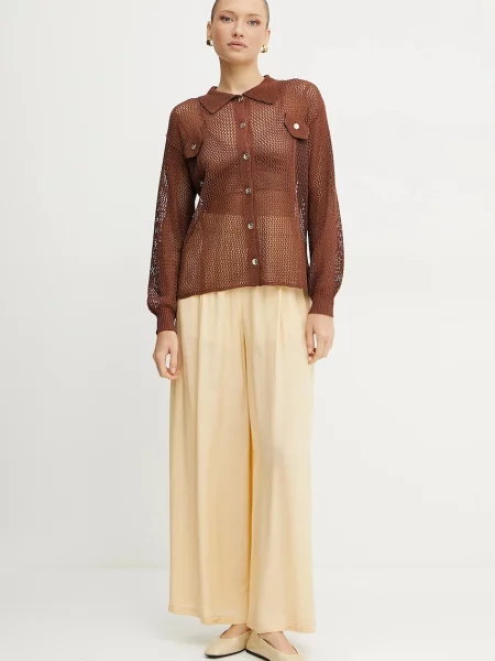 Patrizia Pepe spodnie szerokie high waist beżowy
