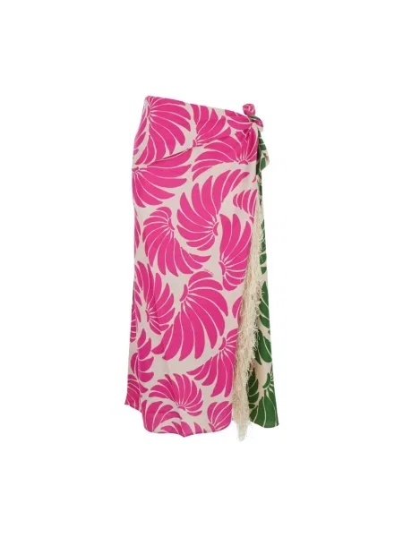 Wielobarwność spódnica midi Farm Rio do kolan z frędzli różowa