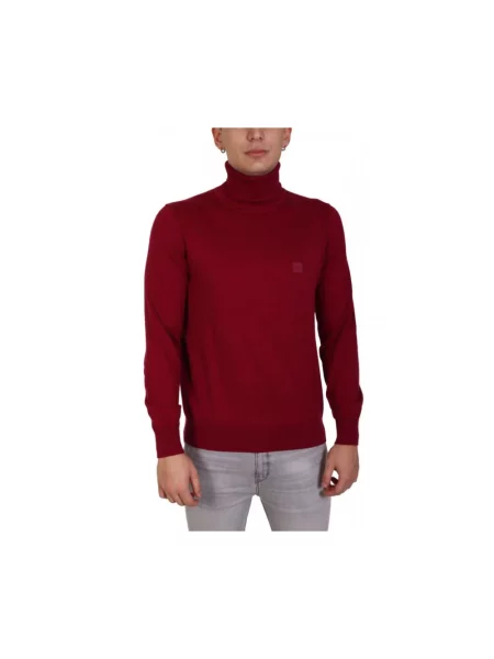 Lniany sweter z golfem Hugo do golfa czerwony