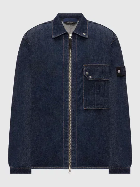 Джинсова куртка в стилі сорочки Stone Island синя
