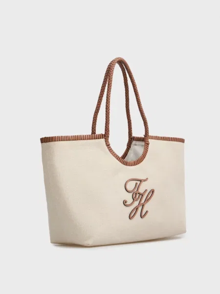 Лляна сумка Tommy Hilfiger бежева