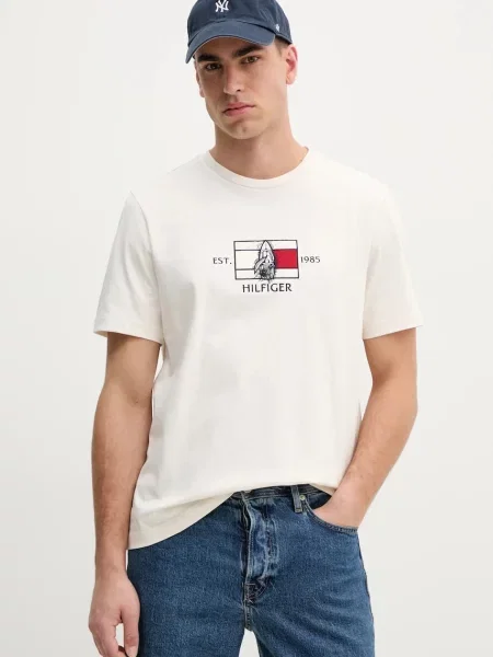 Tommy Hilfiger t-shirt z aplikacją beżowy