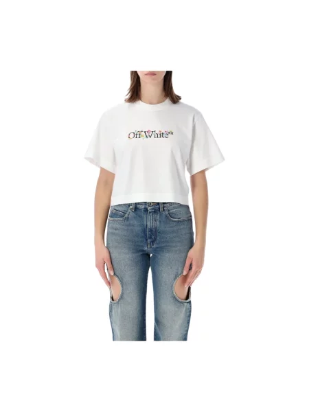 Krótka koszulka Off-white z nadrukiem biała