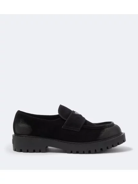 Pantofi loafer Prada din piele de căprioară negru
