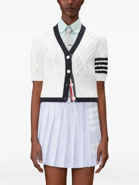 Cardigan Thom Browne cu model argyle alb