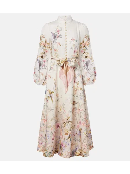 Lanena midi haljina Zimmermann s printom iznad koljena