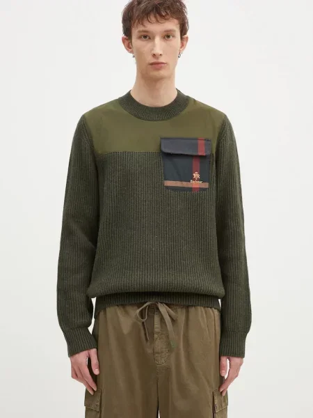 Baracuta pulover de lana Barbour x Baracut Miller Knit barbati călduros verde