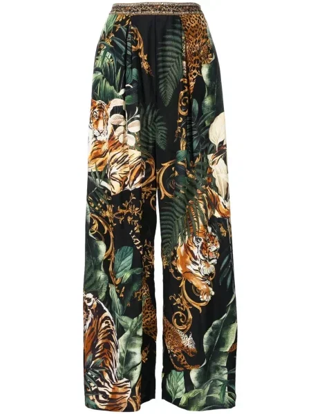 Pantaloni Camilla de mătase cu imagine negru