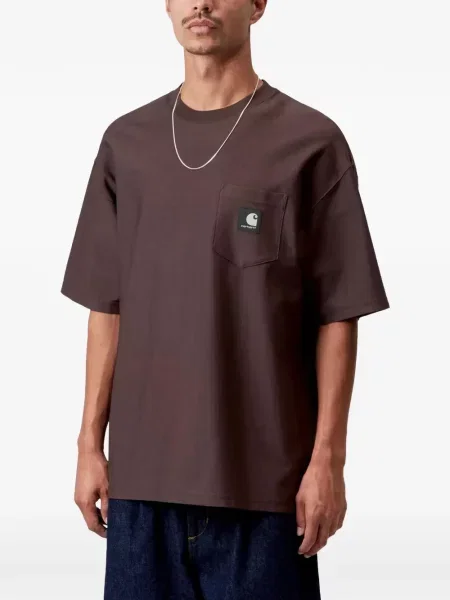 Μπλούζα Carhartt Wip τσέπες patch με αυτόγραφο καφέ