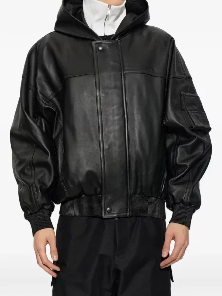 Δερμάτινο μπουφάν Balenciaga με κουκούλα μαύρο