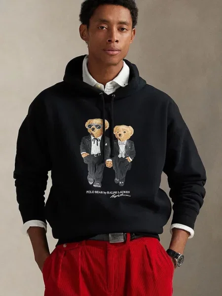 Суичър с качулка Polo Ralph Lauren с качулка с принт черно