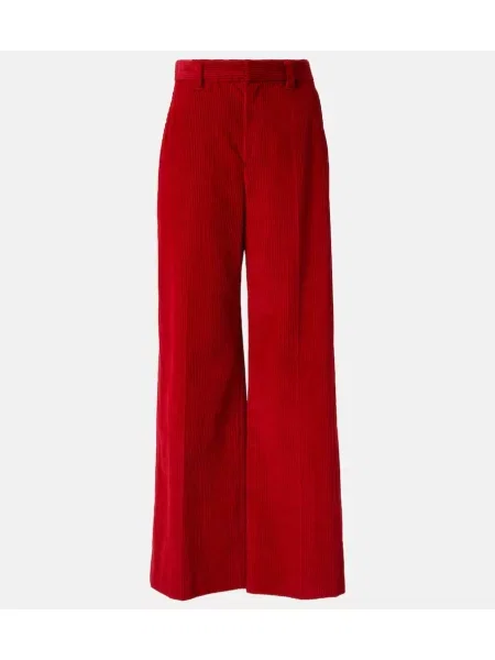 Pantaloni Brunello Cucinelli cu talie înaltă de catifea cord roșu