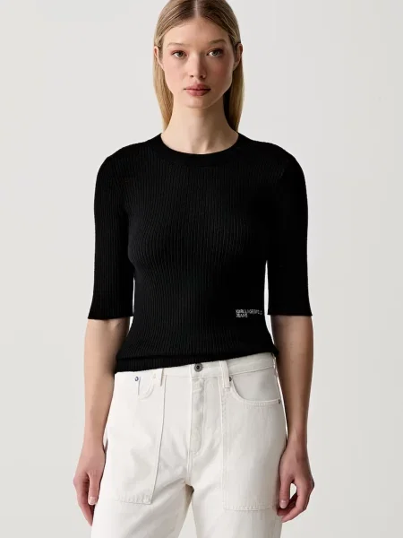 Karl Lagerfeld Jeans pulover cu mânecă scurtă pentru femei cu vâscoză negru
