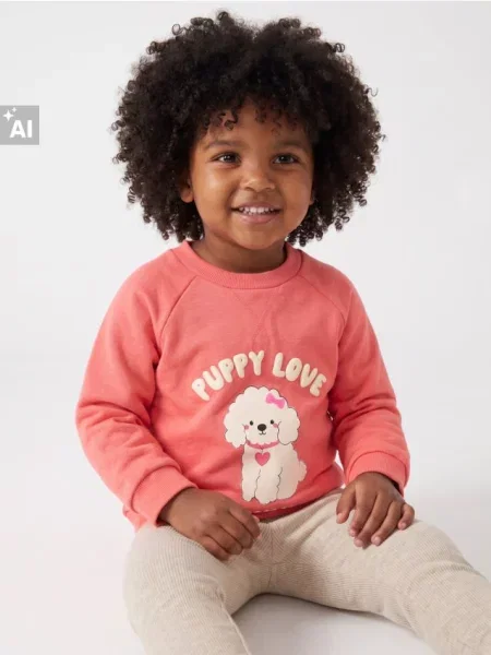 Sinsay mikina crewneck s potiskem psa korálová