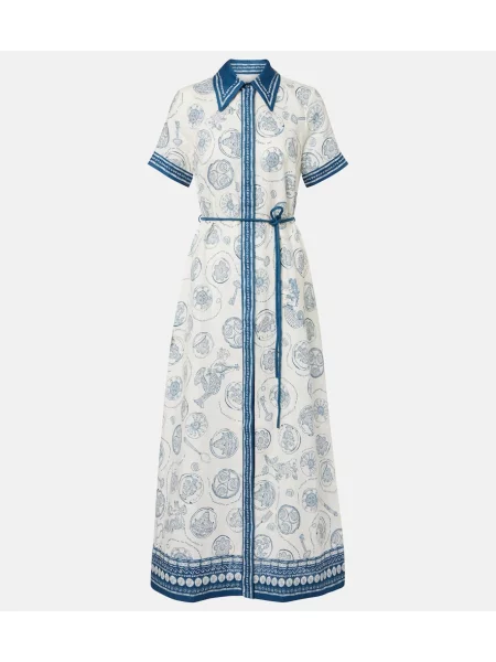 Rochie tip cămașă Alemais de in cu imagine alb