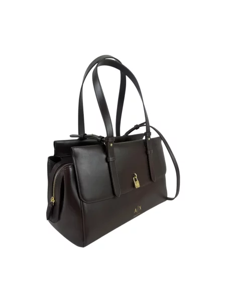 Armani Exchange torebka shopper z imitacji skóry brązowa