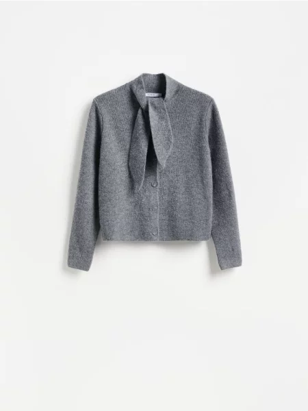 Reserved Cardigan cu șnur decorativ gri-neutru gri