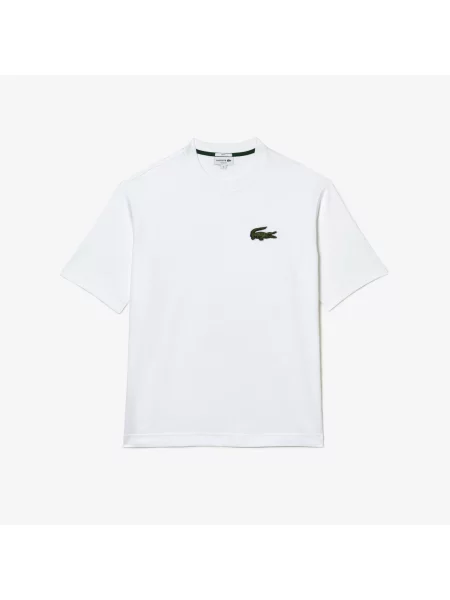 Lacoste Koszulka Unisex Loose Fit Large Crocodile Organic Heavy Cotton biała