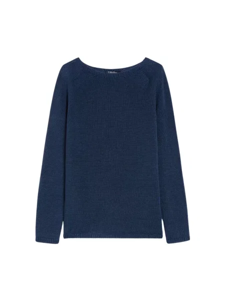 Lniany sweter Max Mara z długim rękawem niebieski